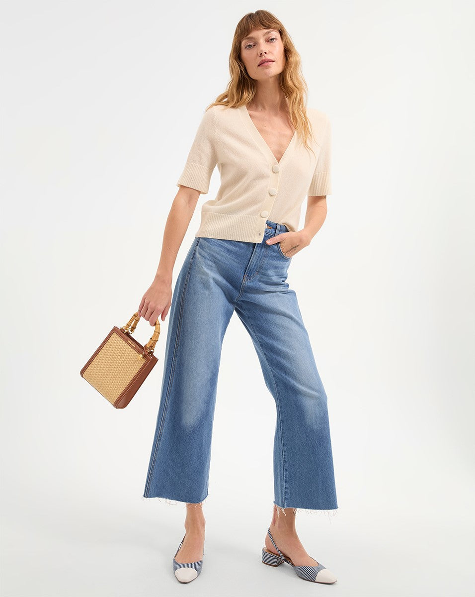 Veronica Beard Raffia Bamboo-Handle Shopper Bag