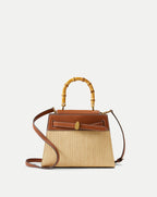 Veronica Beard Raffia Dash Top-Handle Bag - Hazelwood/Natural