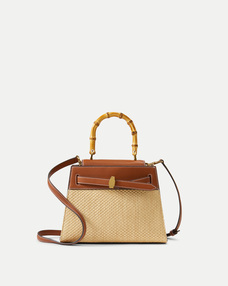 Veronica Beard Raffia Dash Top-Handle Bag - Hazelwood/Natural