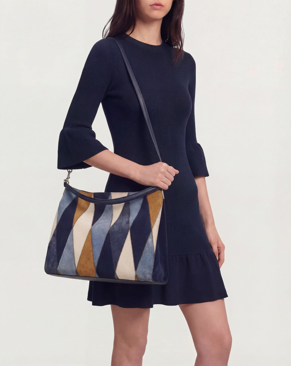 Veronica Beard Vida Patchwork Shoulder Bag - Blue Multi