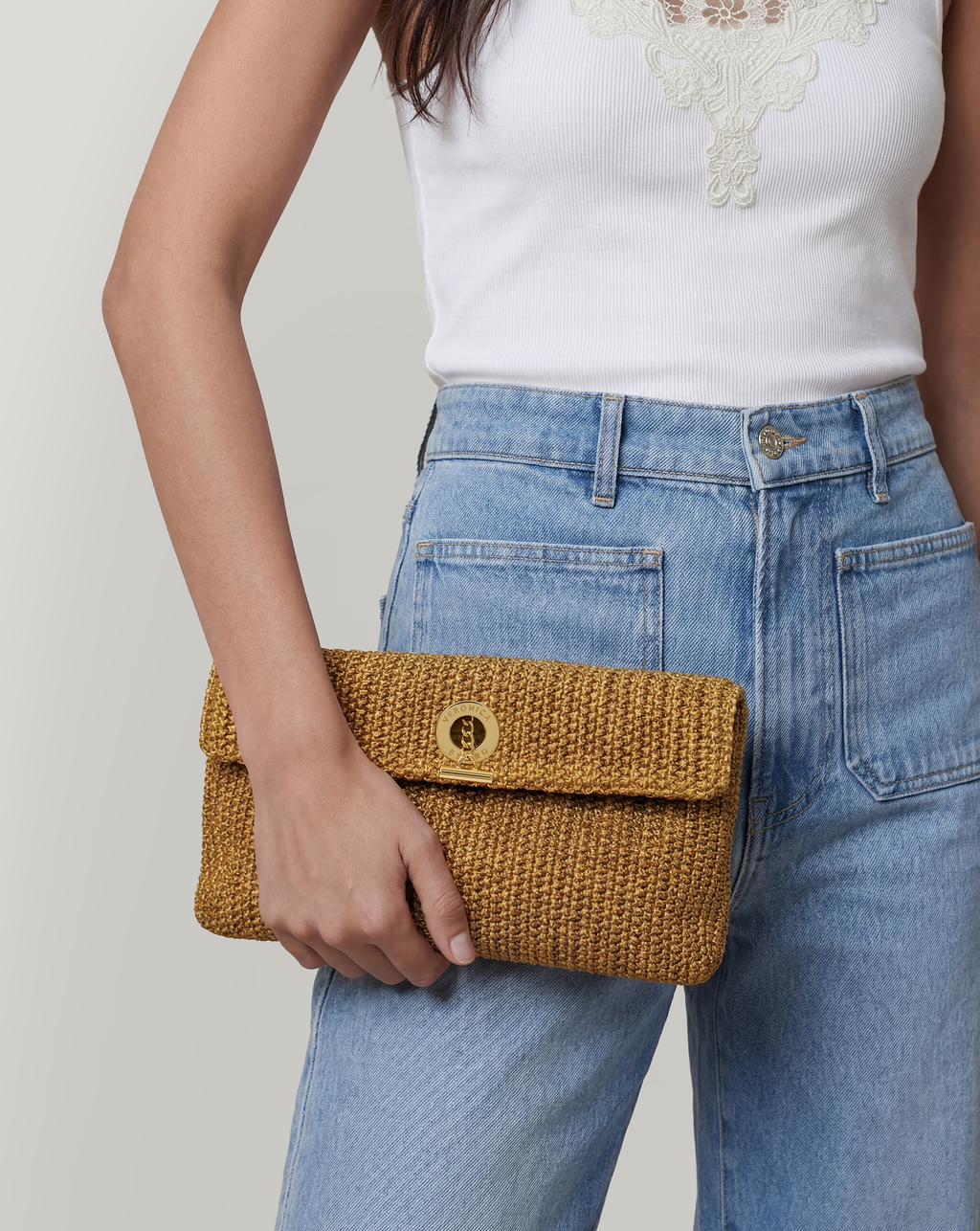 Veronica Beard Raffia Anchor Clutch - Gold