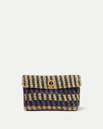 Veronica Beard Striped woven clutch with a gold clasp.