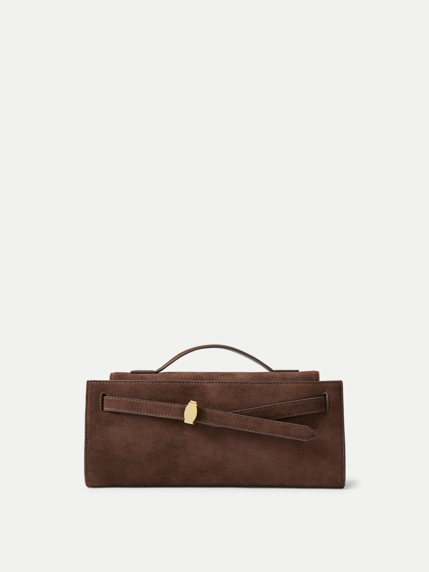 Veronica Beard Brown suede handbag with gold buckle.