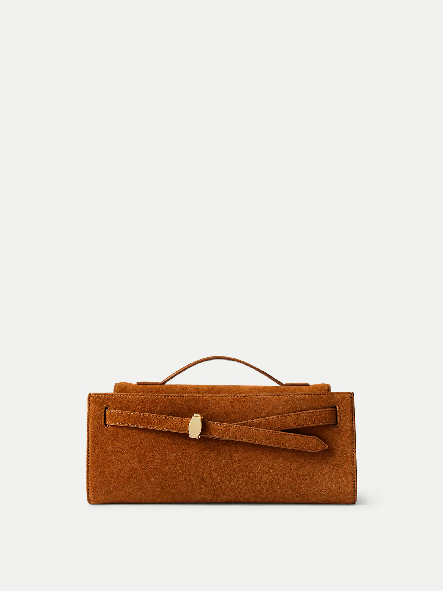Veronica Beard Brown suede clutch with gold clasp.