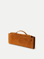 Veronica Beard Brown suede clutch bag with top handle.