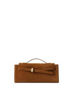 Veronica Beard Brown suede clutch with gold buckle.