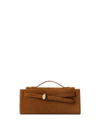 Veronica Beard Brown suede clutch with gold buckle.