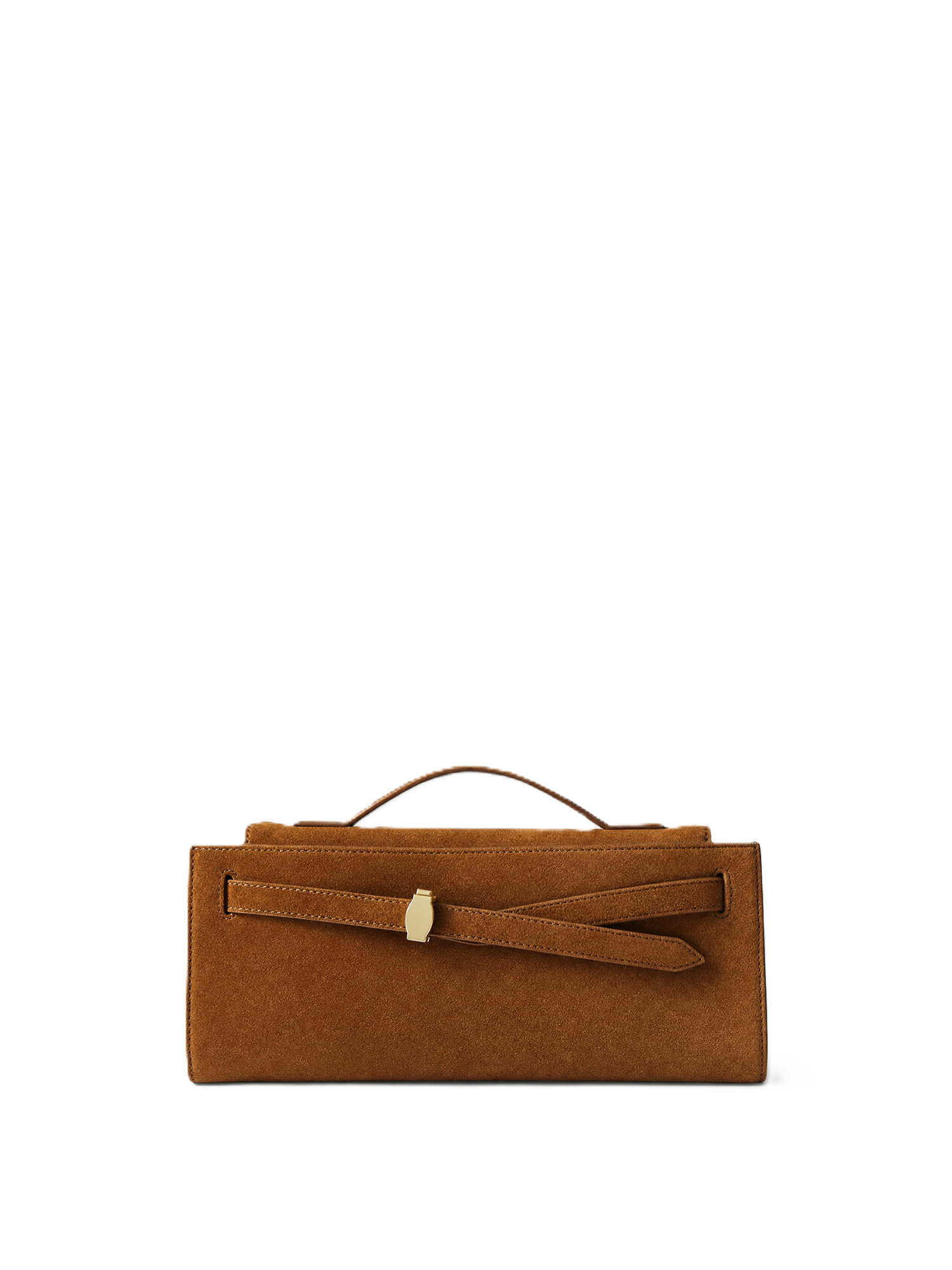 Veronica Beard Brown suede clutch with gold buckle.