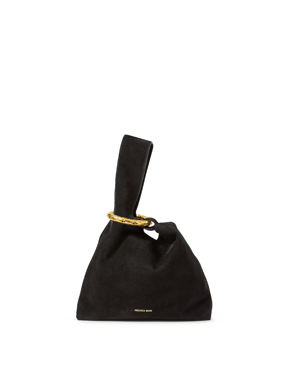 Veronica Beard Black suede knot bag with gold ring handle