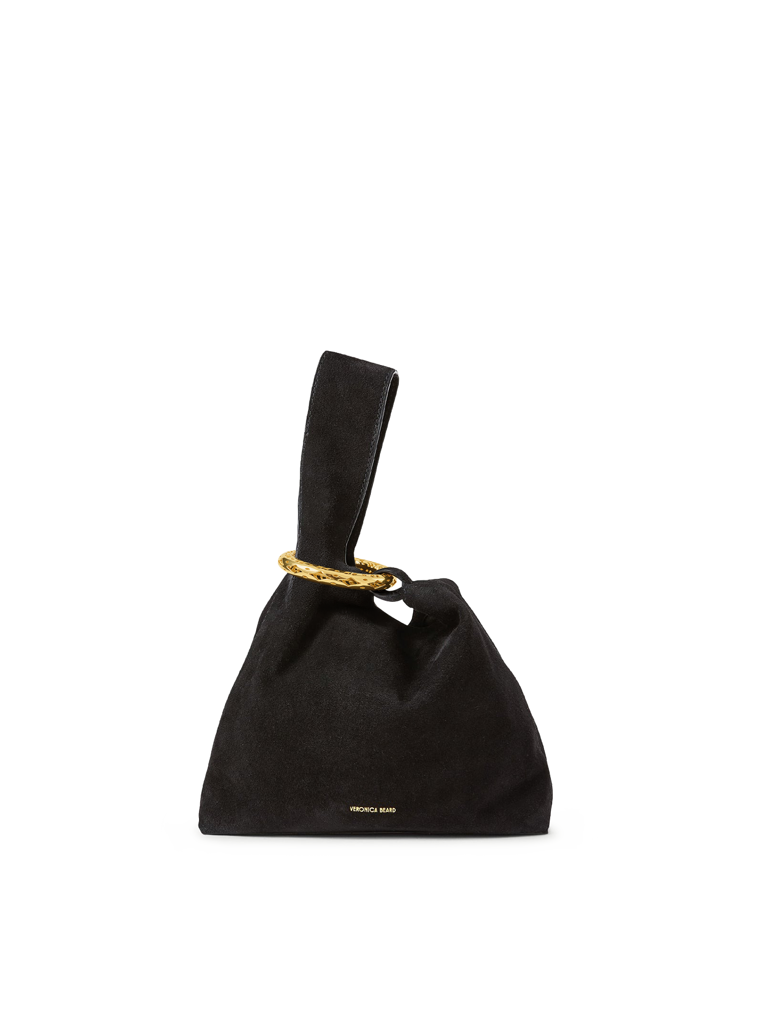 Veronica Beard Black suede knot bag with gold ring handle