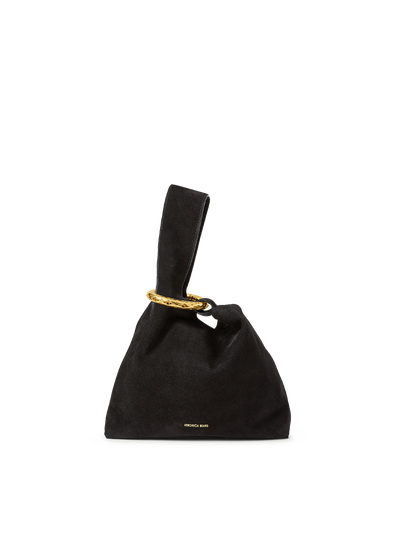 Veronica Beard Black suede knot bag with gold ring handle