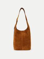 Veronica Beard Brown suede slouchy shoulder bag with buckle.