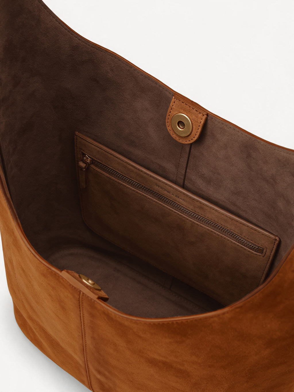 Veronica Beard Brown suede tote bag with zippered pocket.