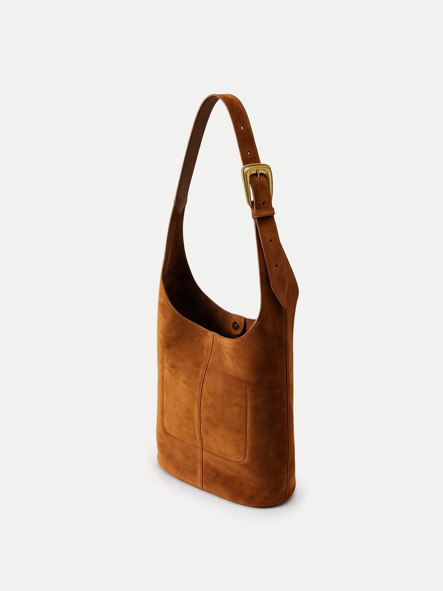 Veronica Beard Brown suede shoulder bag with a buckle strap.