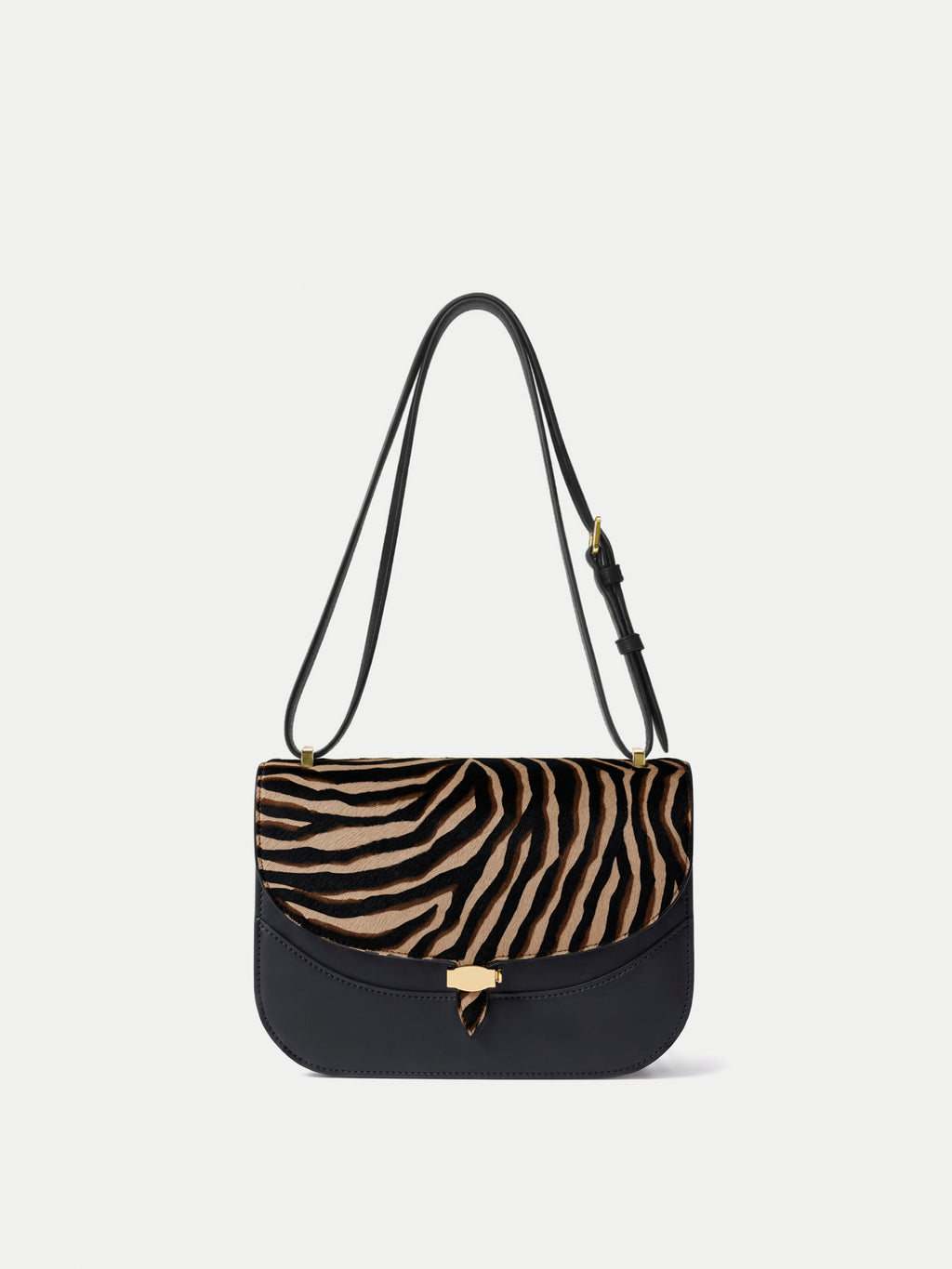 Veronica Beard Black leather and zebra print calf hair shoulder bag.