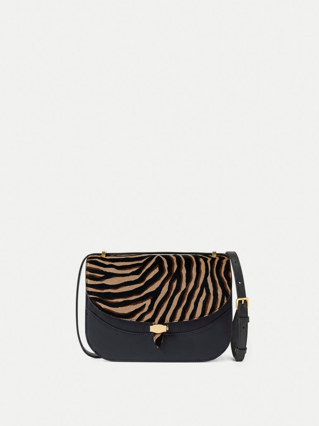 Veronica Beard Black and zebra print leather crossbody bag.