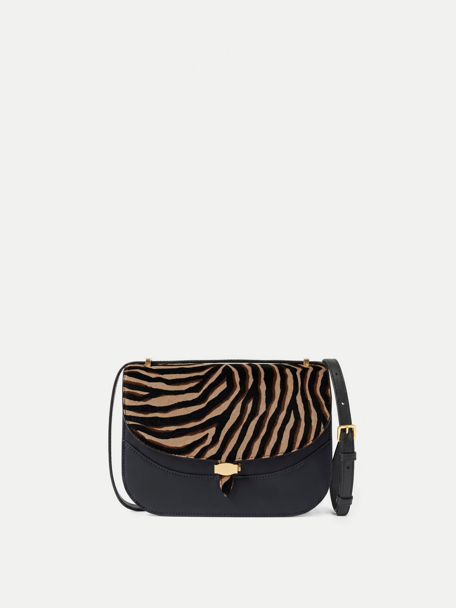 Veronica Beard Black and zebra print leather crossbody bag.