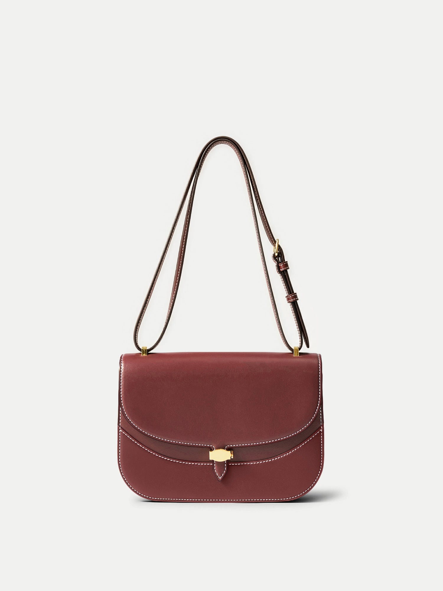 Veronica Beard Burgundy leather shoulder bag with gold hardware.