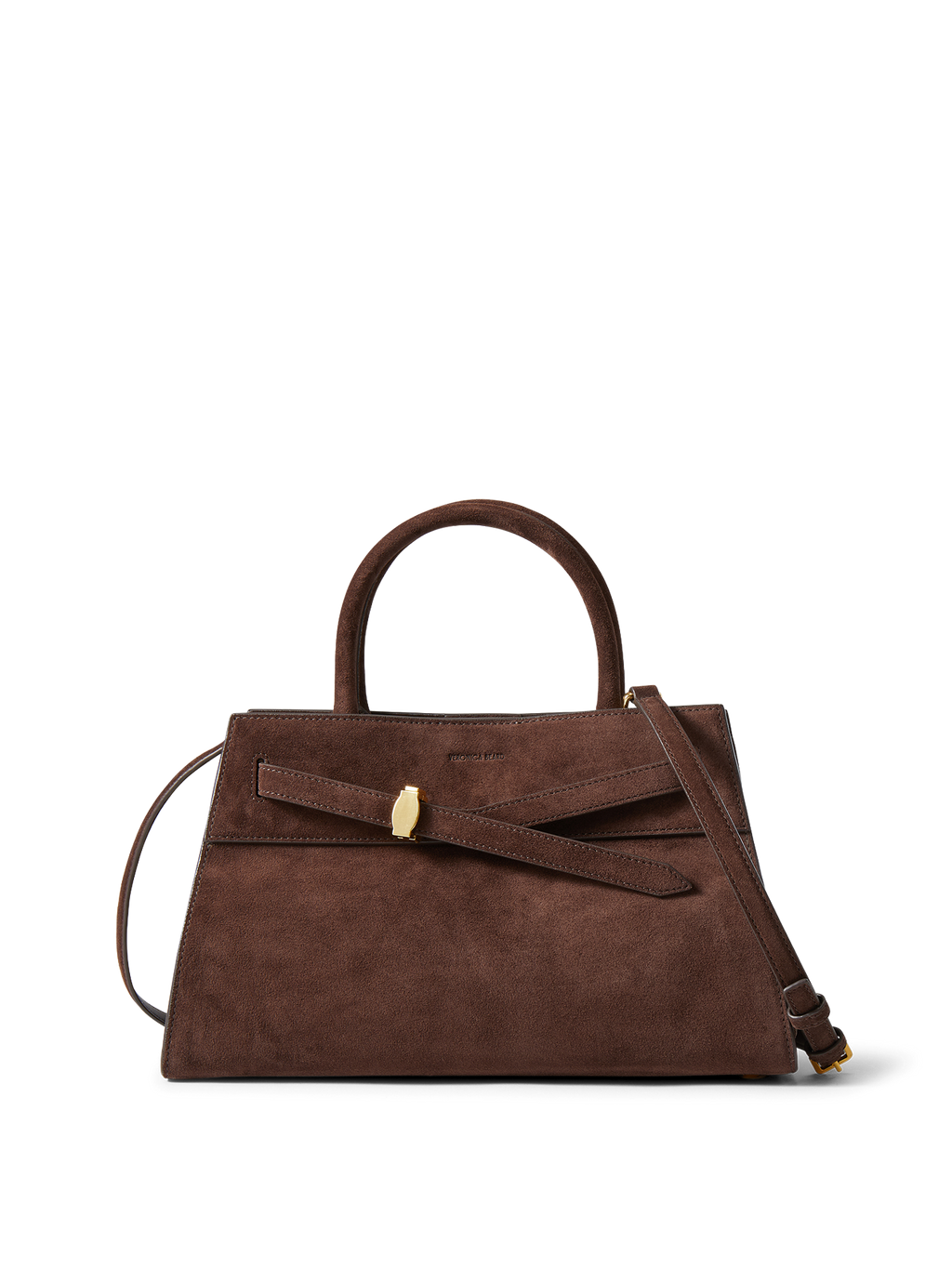 Veronica Beard Brown suede handbag with gold hardware and top handle.