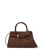Veronica Beard Brown suede handbag with gold hardware and top handle.