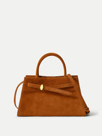 Veronica Beard Brown suede handbag with gold clasp.