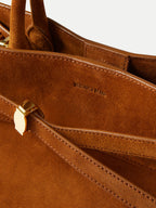 Veronica Beard Brown suede tote bag with gold hardware.