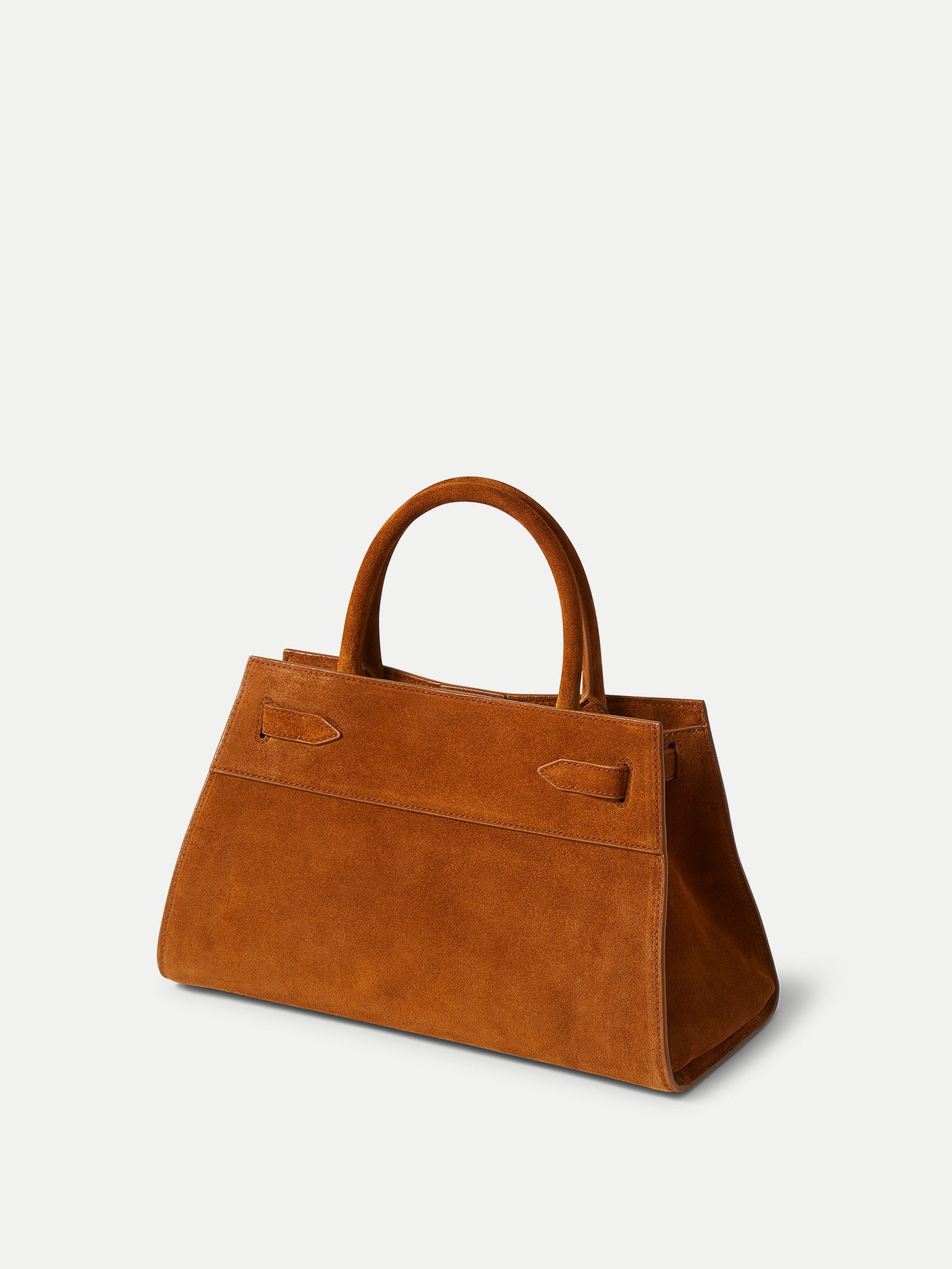 Veronica Beard Brown suede structured handbag with top handle.