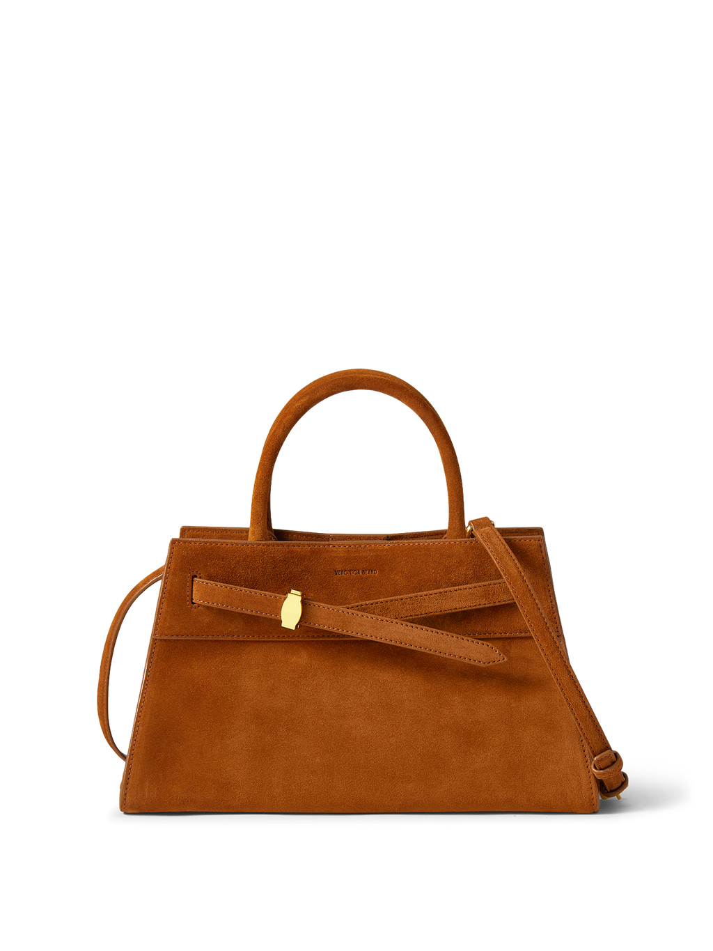 Veronica Beard Brown suede handbag with top handle and gold clasp