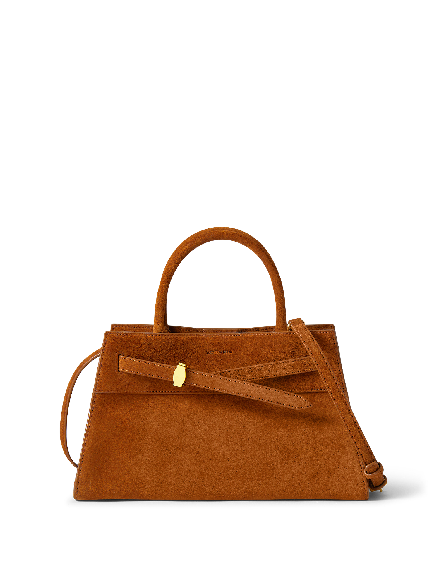 Veronica Beard Brown suede handbag with top handle and gold clasp
