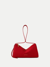 Veronica Beard Red suede structured handbag with looped top handle.