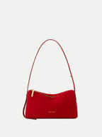 Veronica Beard Red suede shoulder bag with gold hardware.