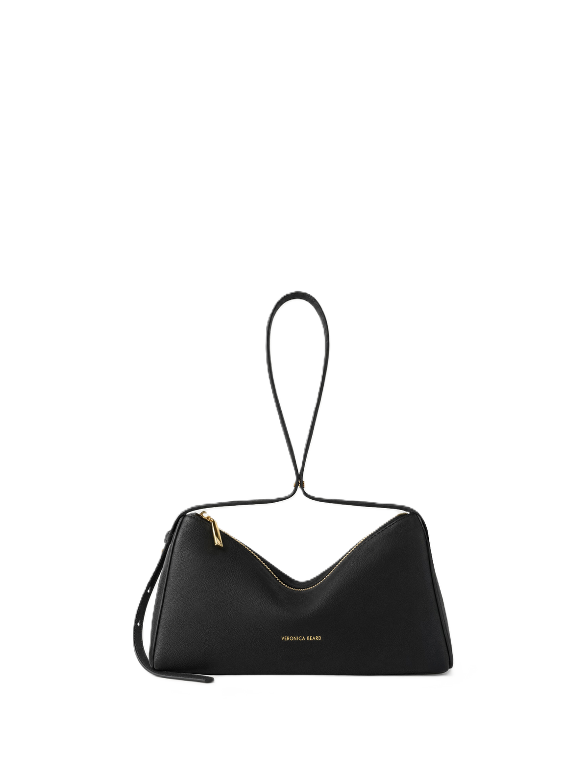 Veronica Beard Black leather shoulder bag with gold zipper.