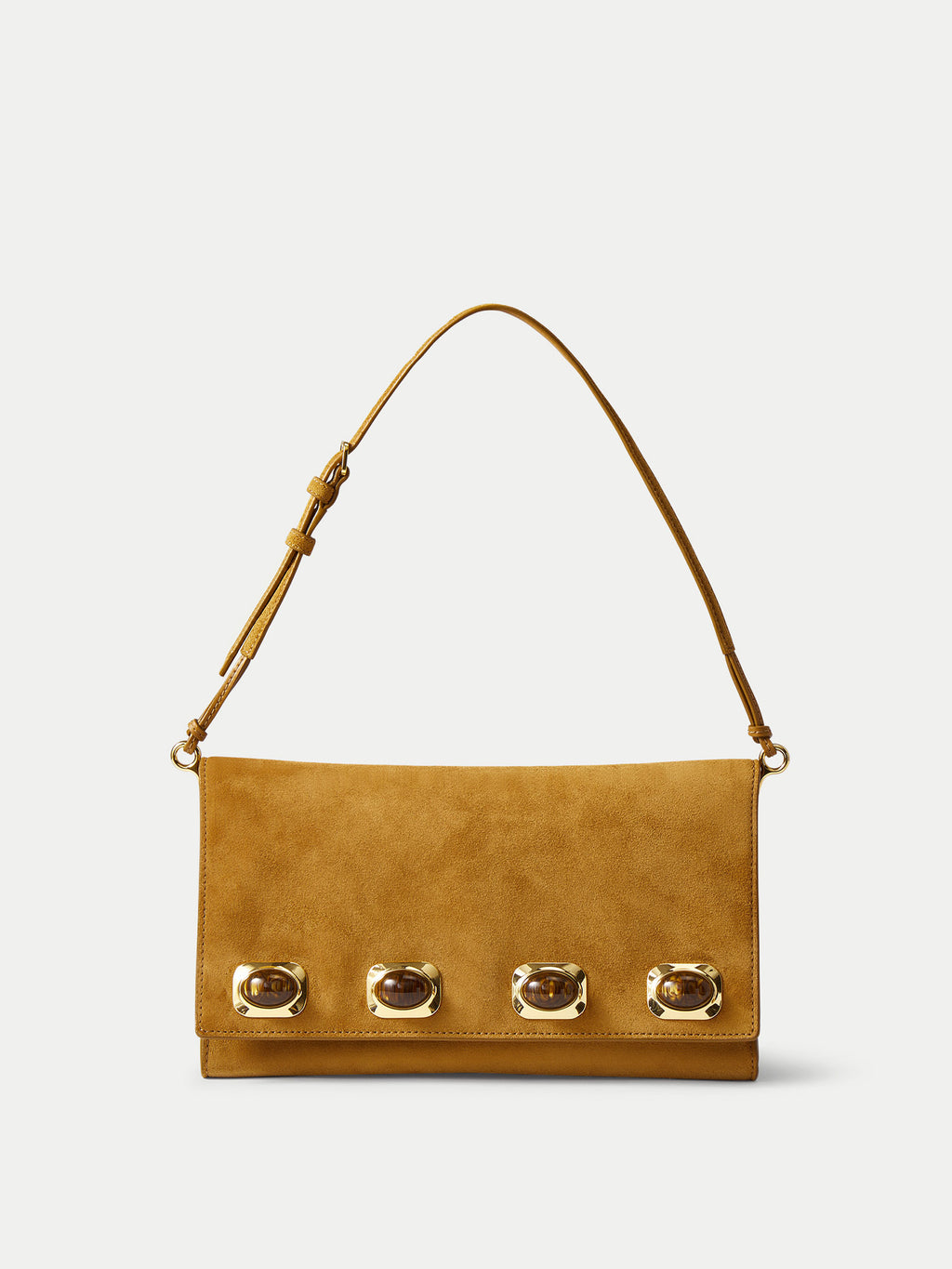 Veronica Beard Tan suede shoulder bag with jewel embellishments.
