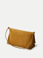 Veronica Beard Tan suede shoulder bag with thin strap.