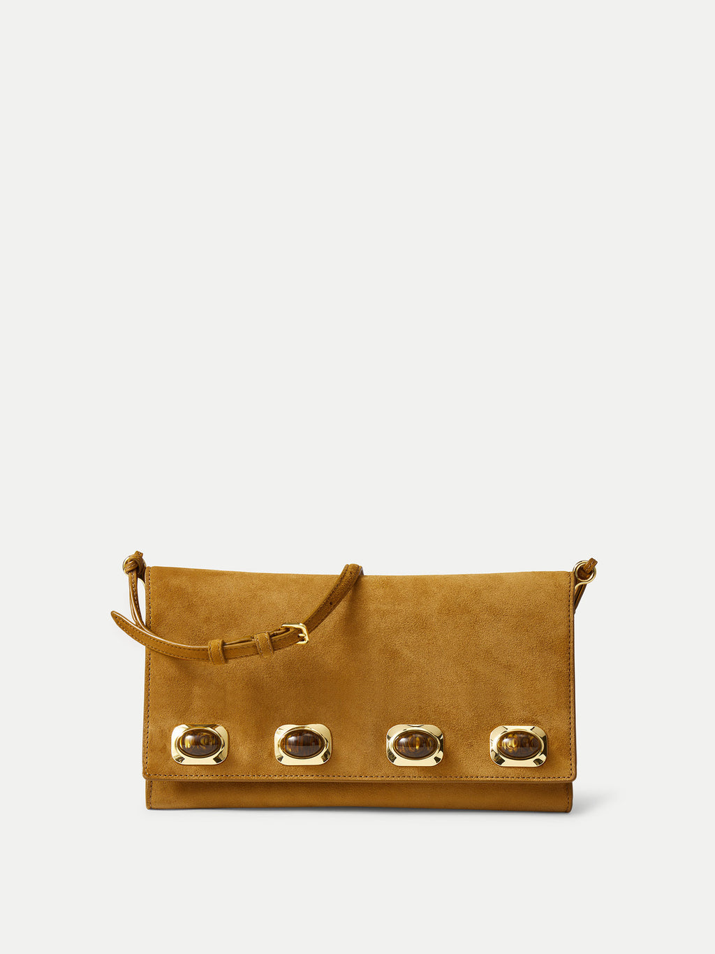 Veronica Beard Brown suede shoulder bag with jewel embellishments.