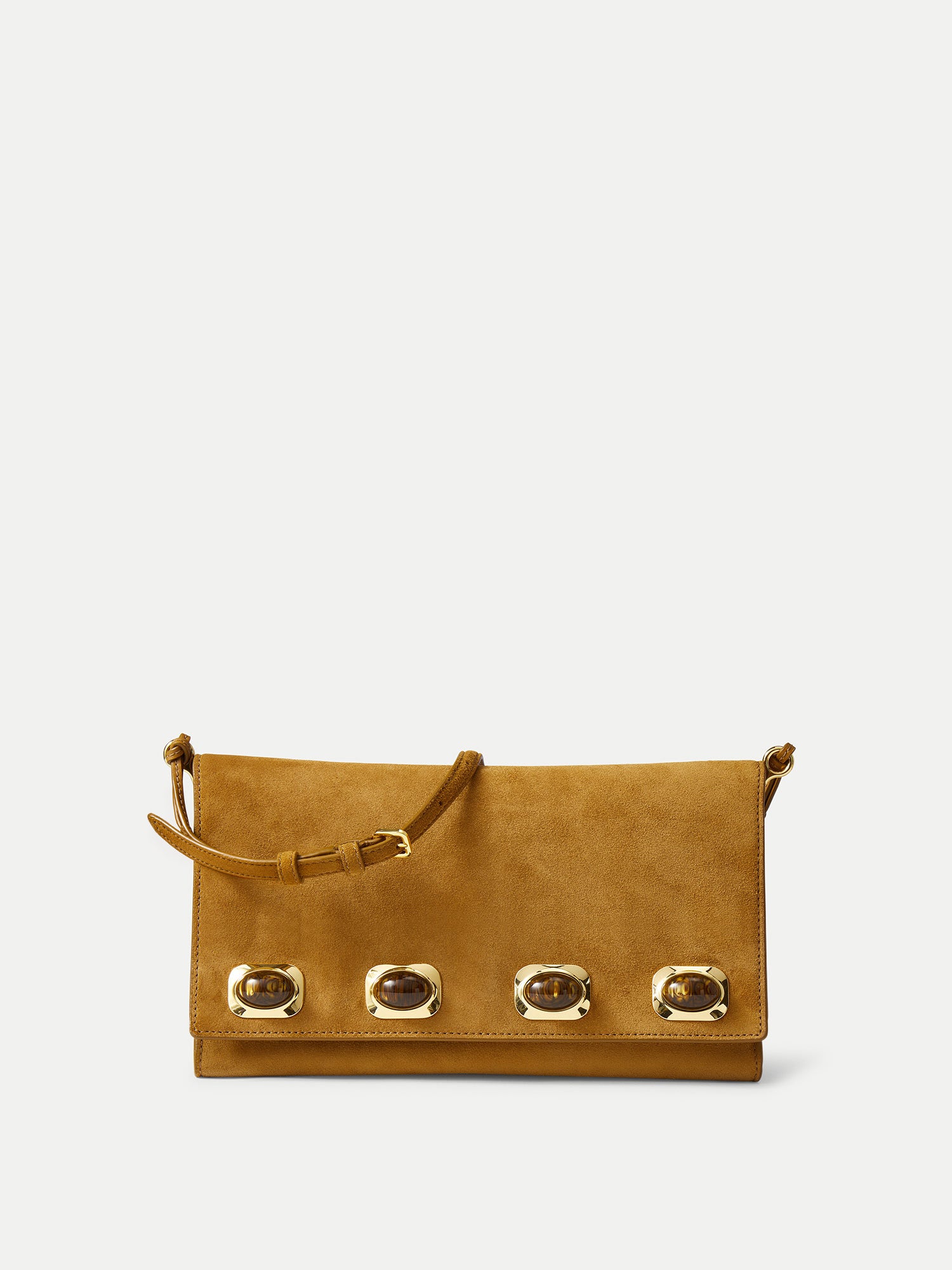 Veronica Beard Brown suede shoulder bag with jewel embellishments.