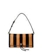 Veronica Beard Black and orange striped leather shoulder bag.