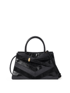 Veronica Beard Black leather and suede chevron handbag with gold hardware.