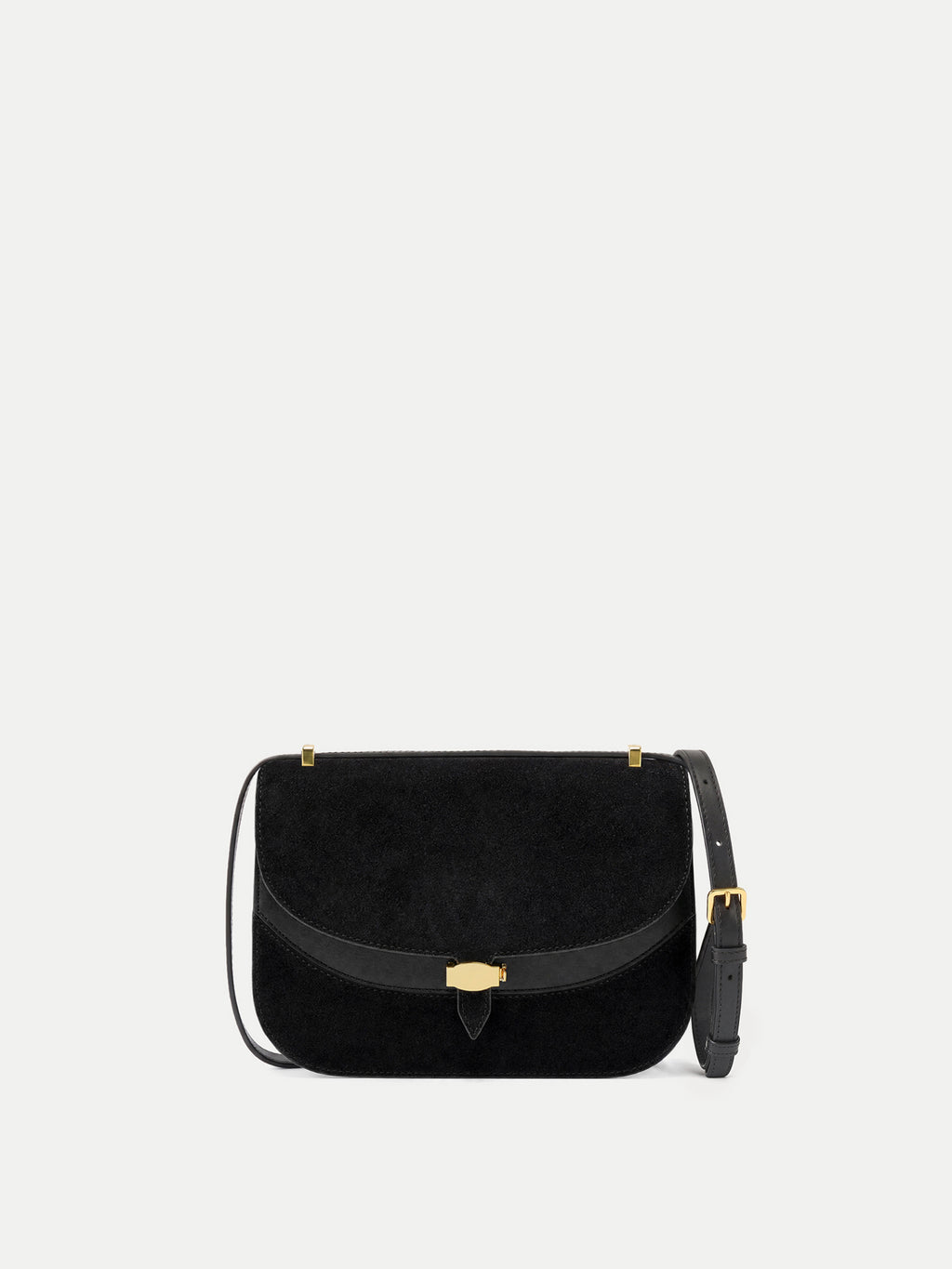 Veronica Beard Black suede and leather crossbody bag with gold hardware.