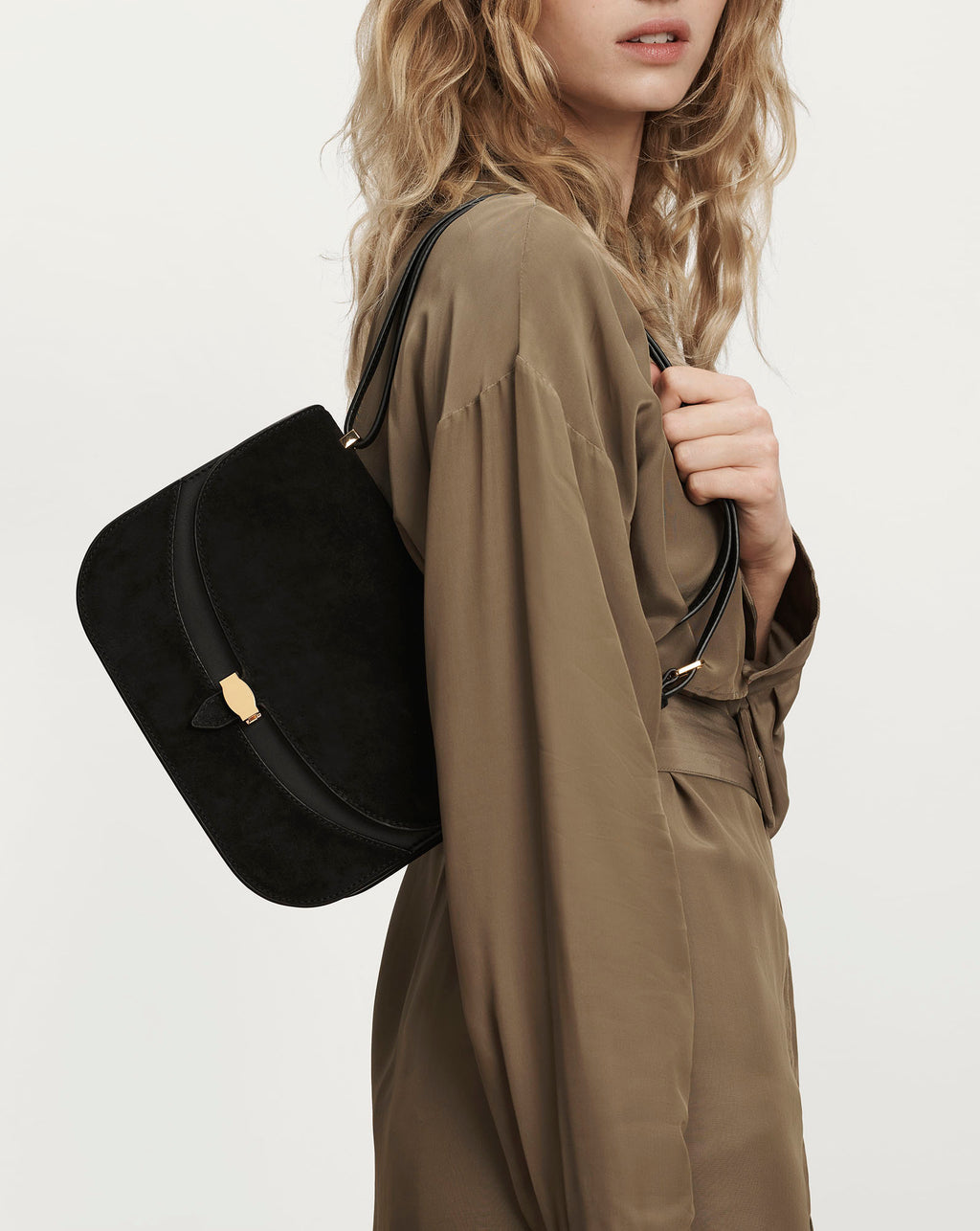 Veronica Beard Olive green satin long-sleeved wrap dress.