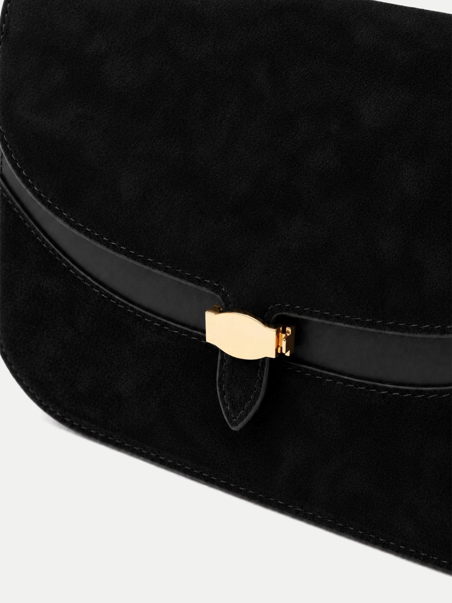 Veronica Beard Black suede handbag with gold hardware closure.