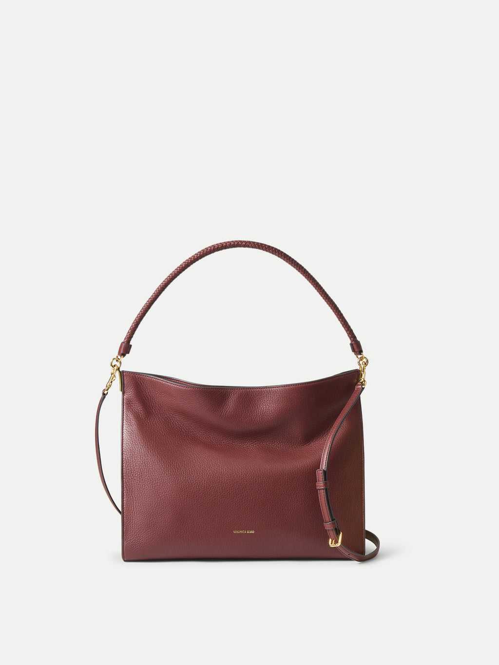 Veronica Beard Burgundy leather structured hobo shoulder bag.