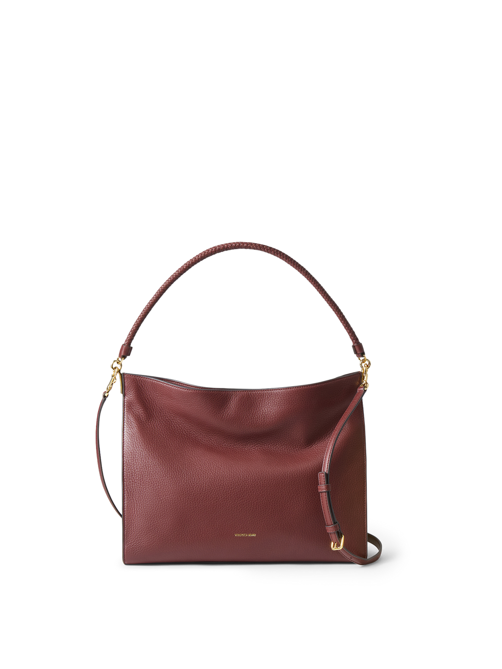 Veronica Beard Burgundy leather slouchy shoulder bag with braided strap.