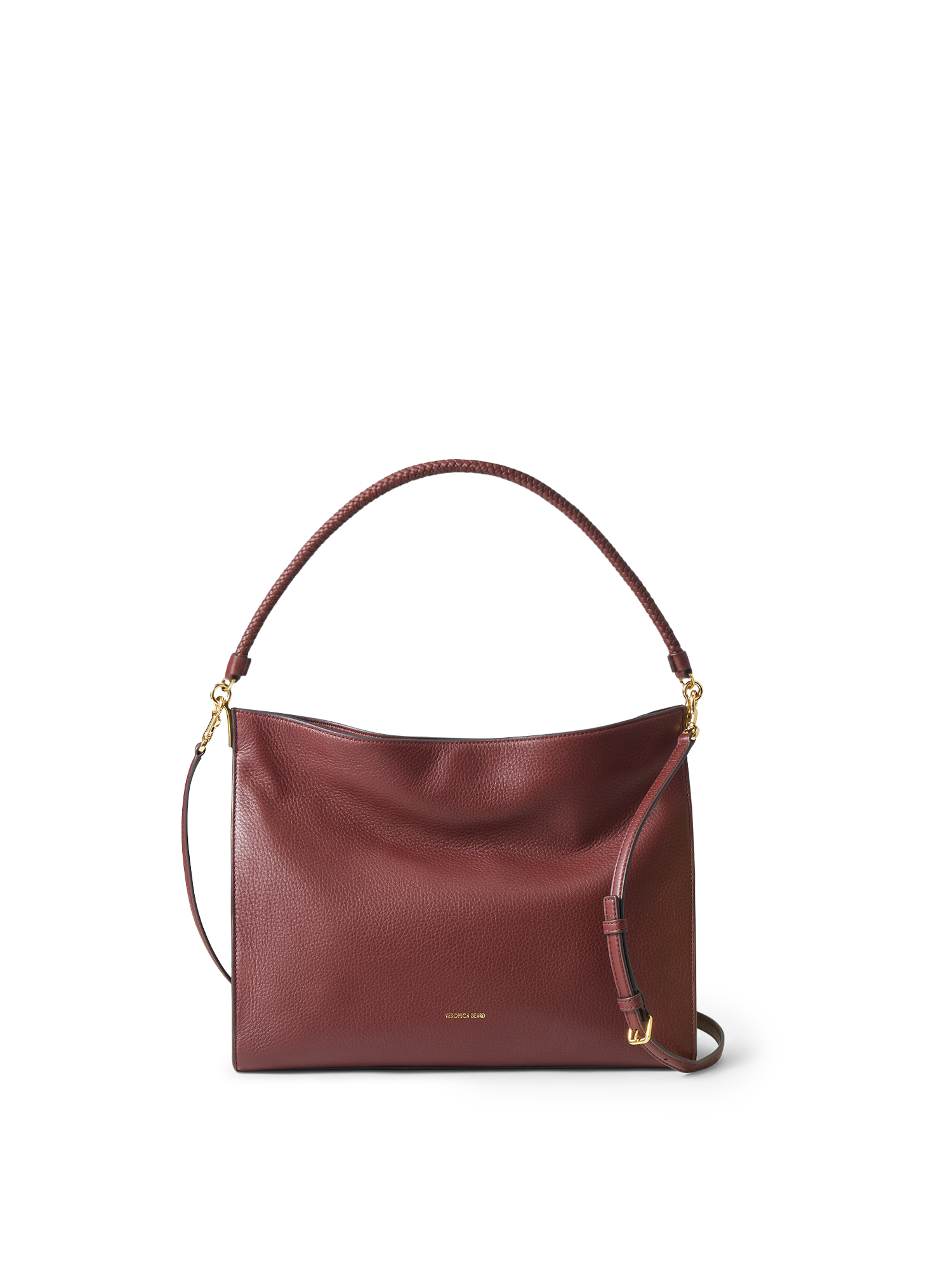 Veronica Beard Burgundy leather slouchy shoulder bag with braided strap.