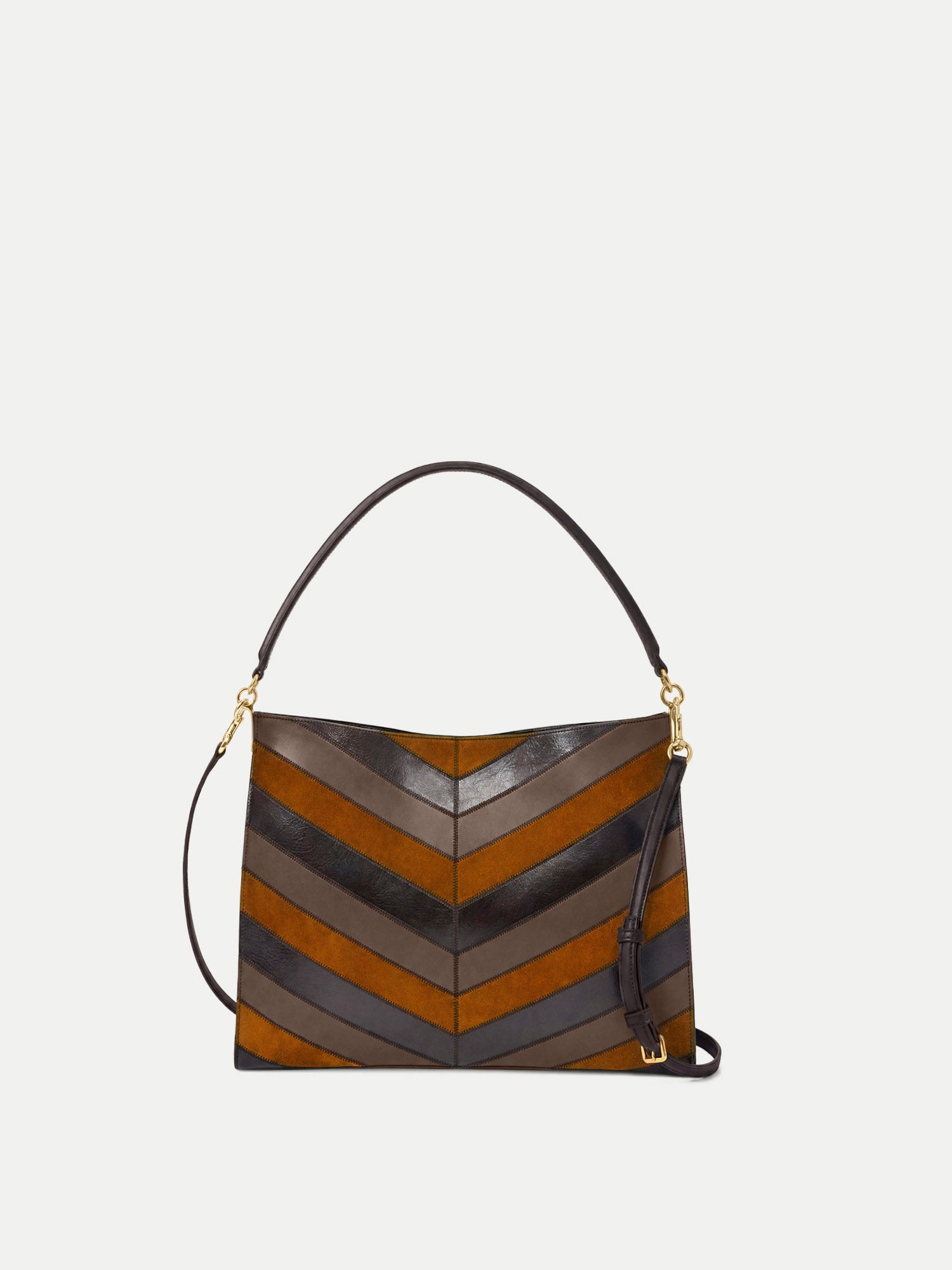 Veronica Beard Brown chevron leather suede shoulder bag.