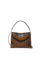 Veronica Beard Brown chevron suede leather shoulder bag.