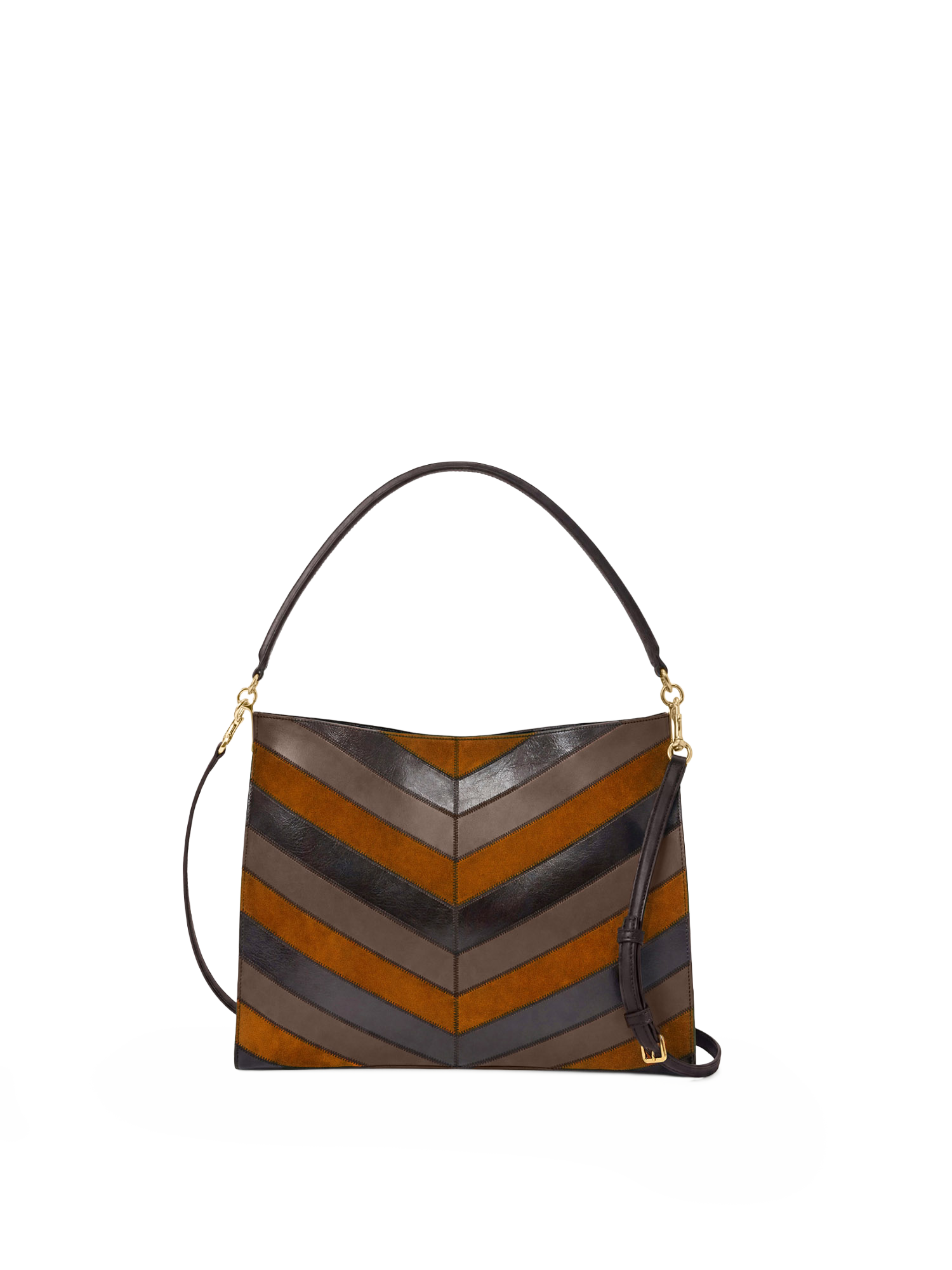Veronica Beard Brown chevron suede leather shoulder bag.