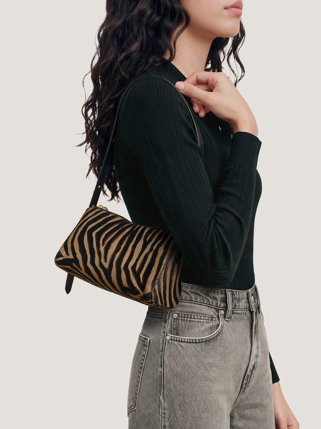 Veronica Beard Zebra print calf hair shoulder bag.