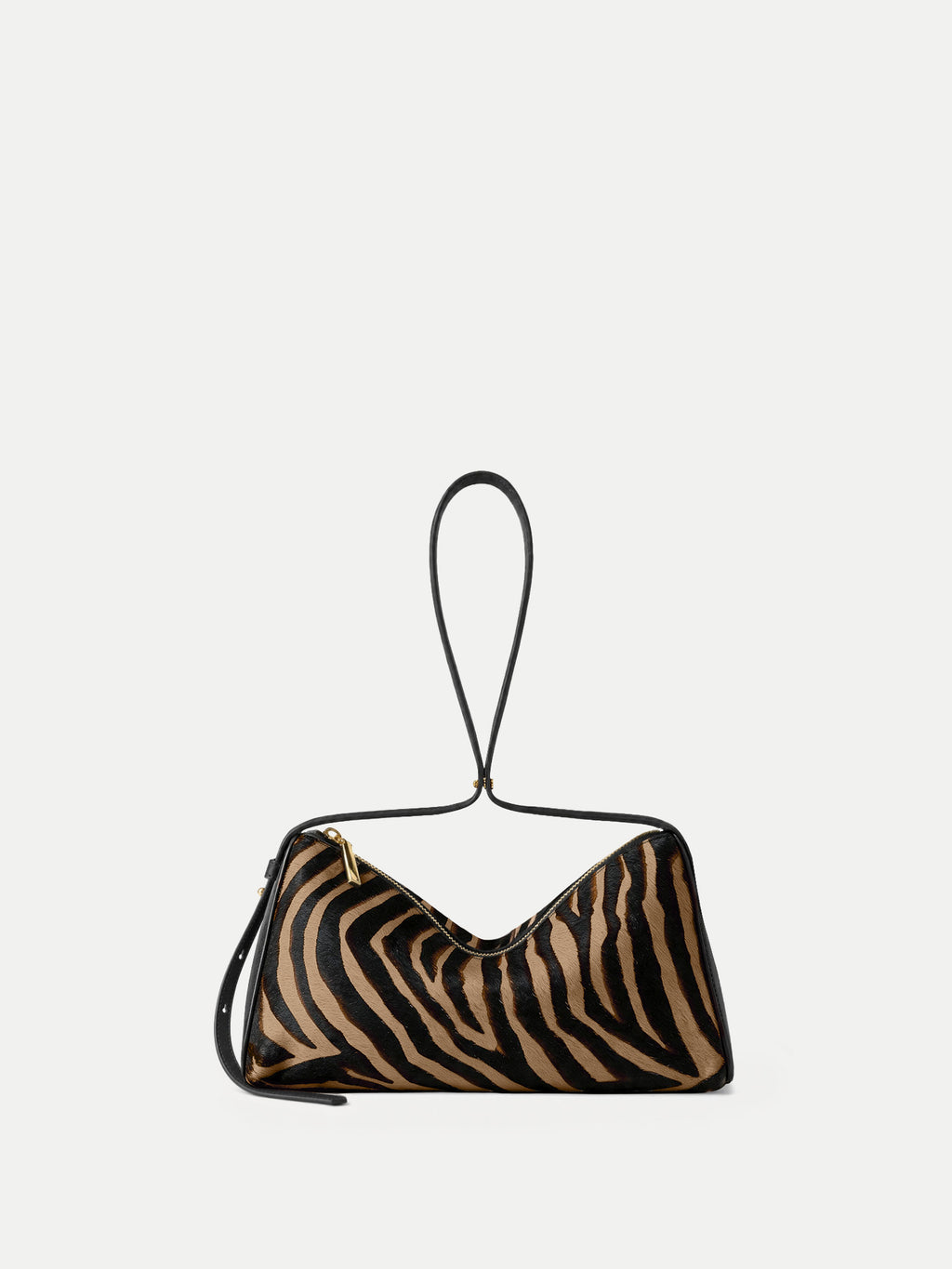 Veronica Beard Zebra print calf hair shoulder bag with black leather trim.