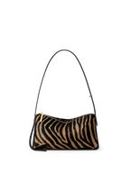 Veronica Beard Zebra print calf hair shoulder bag with gold zipper.